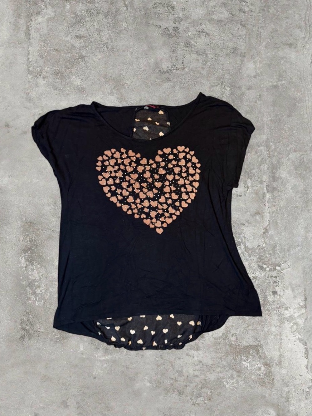 Annabelle Black Short-Sleeve Tee with Copper Heart Print